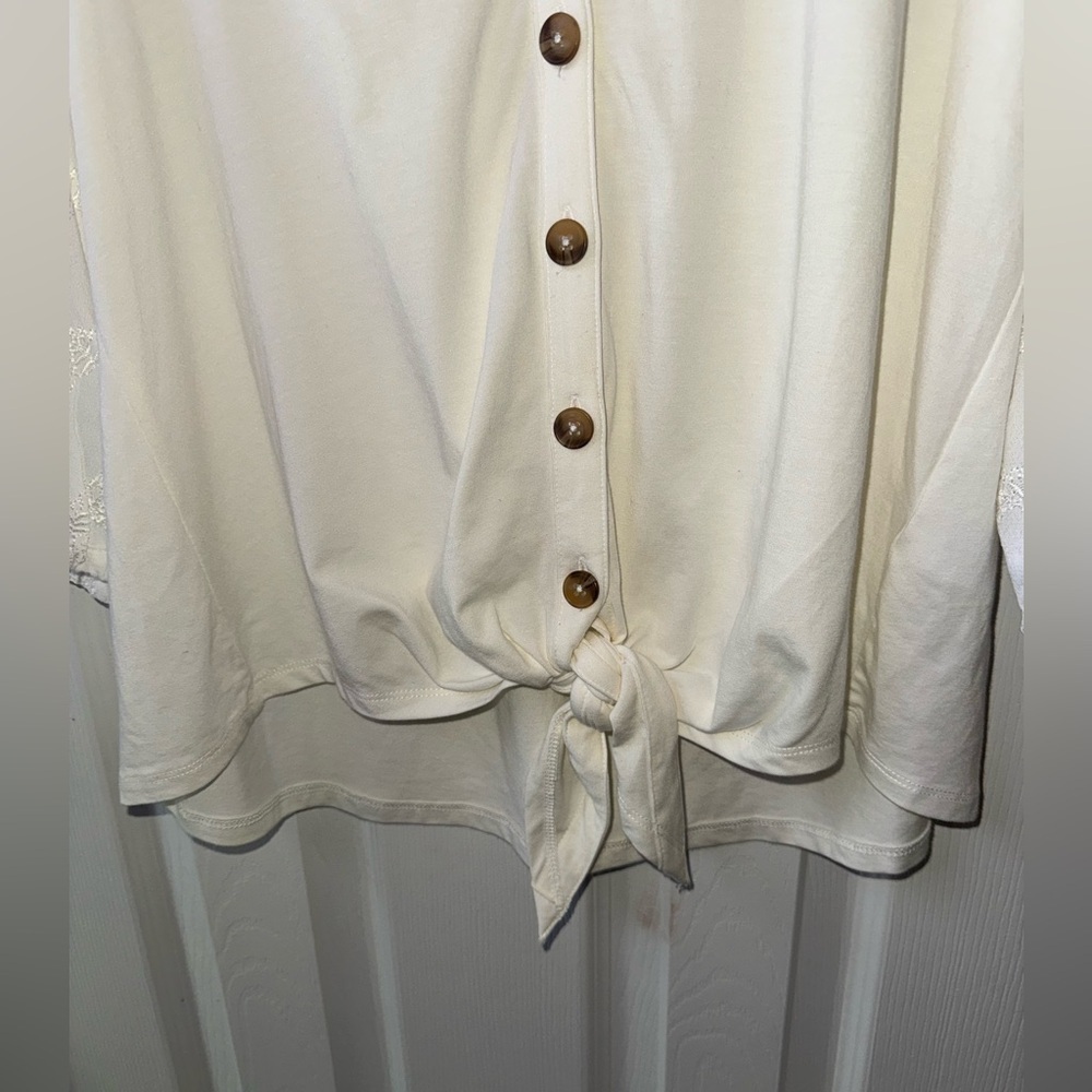 Anthropologie Vanessa Virginia White Embroidered Peasant Blouse Brown Buttons - Picture 5 of 7